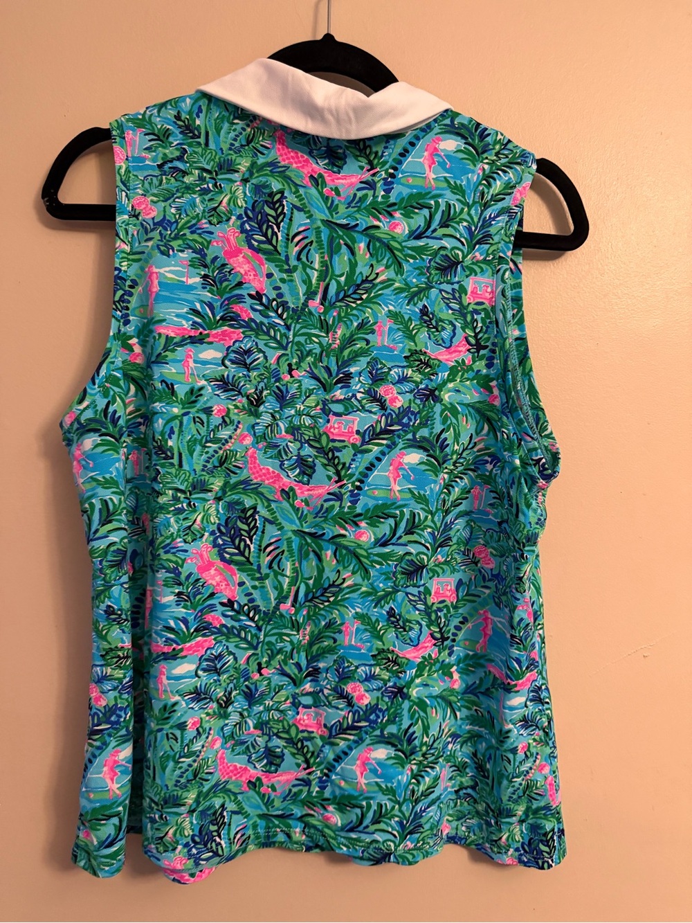 Lilly Pulitzer Floral & Flamingo Polo Top in Teal, Pink & White - Picture 3 of 5